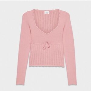 Aritzia Wilfred Pink V-Neck Tie-Front Knit Sweater